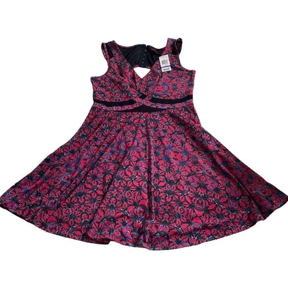 Material Girl NWT Romantic Goth Skater Dress Midriff Cutout Black/Red Print XL - Picture 1 of 7